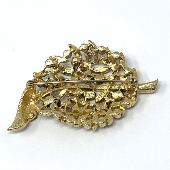 Lisner Gold-Tone Leaf Rhinestone Brooch - Picture 5 of 7